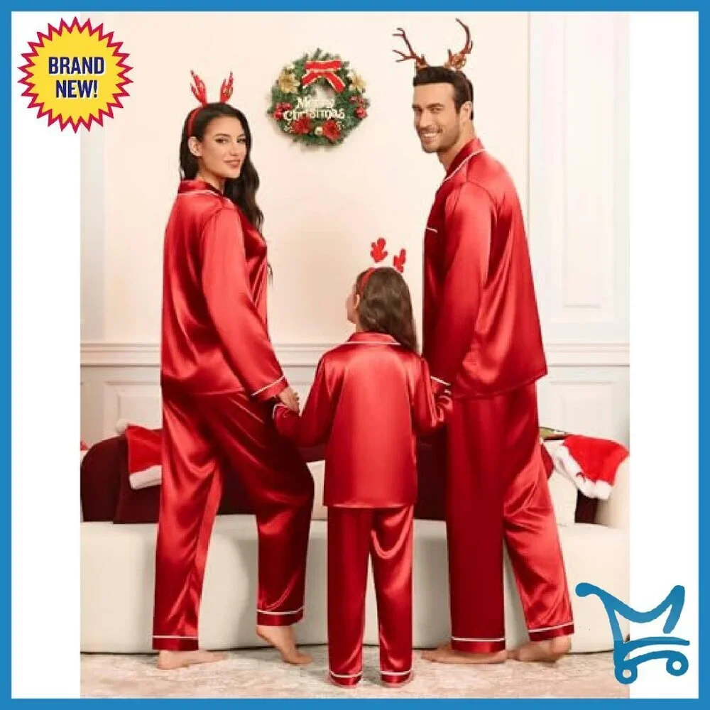Silk Satin Pajama Set Long Sleeve Button Down Sleepwear 2 Piece